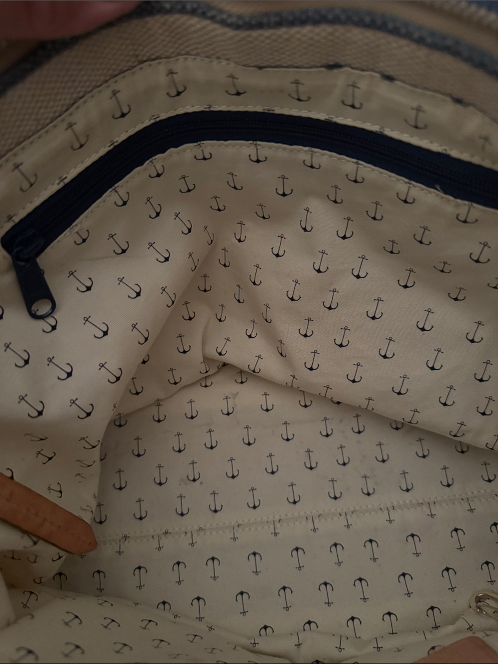 Brighton Navy and Cream Striped Canvas Tote with Tan Leather Accents - Picture 9 of 11